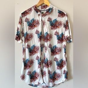 Free Planet Men White Tropical Button Up Polo